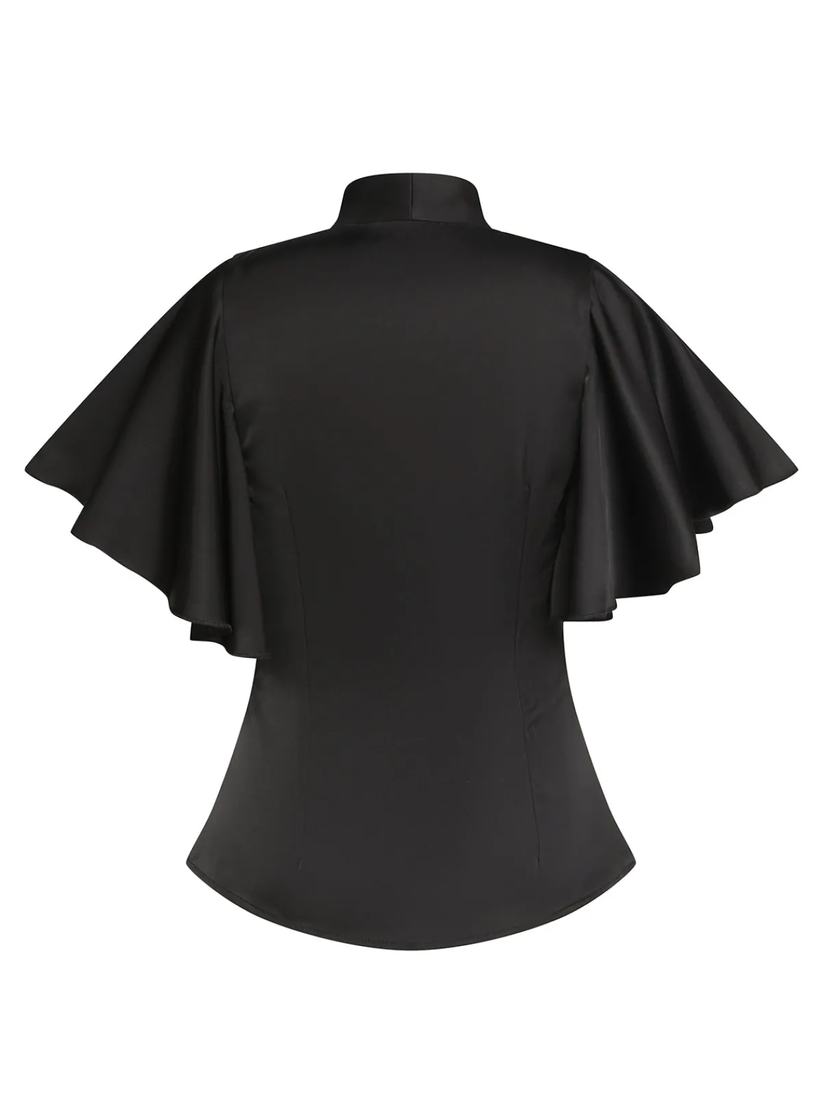 Online Retro Stage 1950s Solid Ruffled-Sleeve Blouse Black