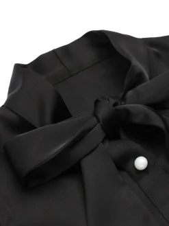 Online Retro Stage 1950s Solid Ruffled-Sleeve Blouse Black