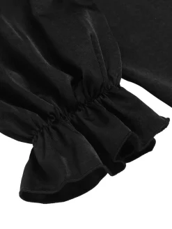 Hot Retro Stage 1950s Solid Ruffles V-Neck Dress Black