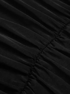 Hot Retro Stage 1950s Solid Ruffles V-Neck Dress Black