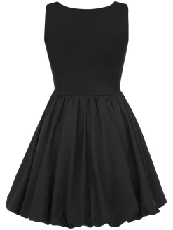 Discount Retro Stage 1960s Solid Sleeveless Bubble Dress Black