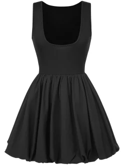 Discount Retro Stage 1960s Solid Sleeveless Bubble Dress Black