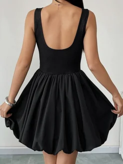 Discount Retro Stage 1960s Solid Sleeveless Bubble Dress Black