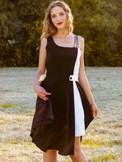 Best Retro Stage 1950s Solid Spaghetti Dress Black