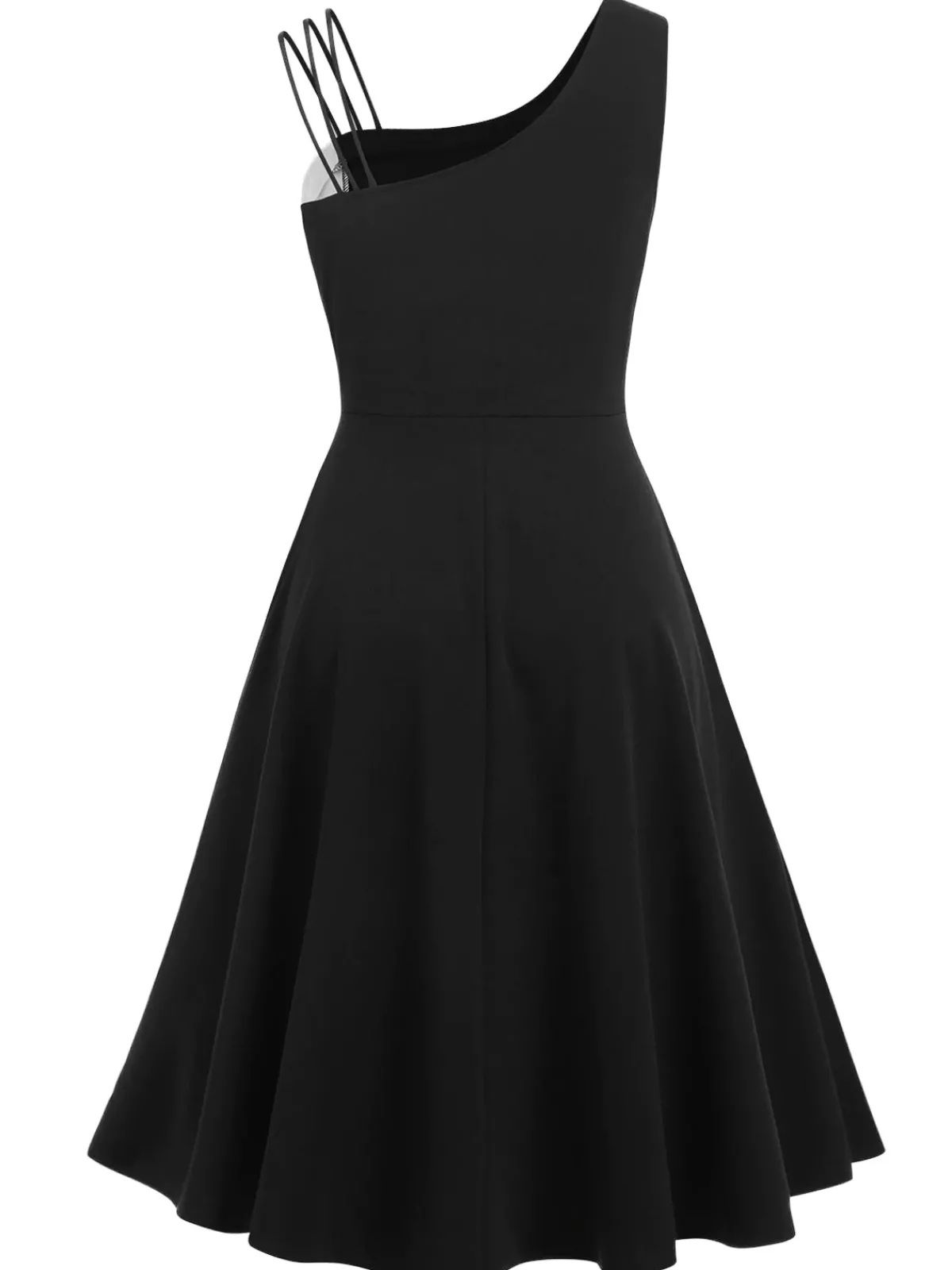 Best Retro Stage 1950s Solid Spaghetti Dress Black