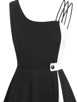 Best Retro Stage 1950s Solid Spaghetti Dress Black