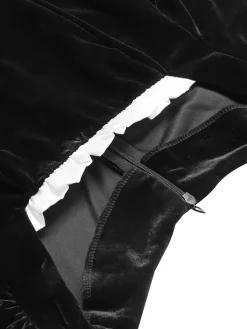 Online Retro Stage 1960s Solid Square Neck Velvet Dress Black