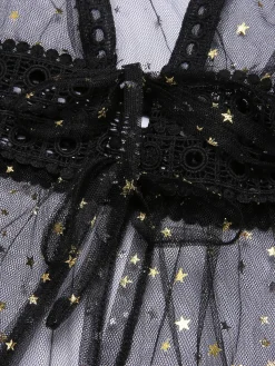 Discount Retro Stage 1970s Solid Star Sheer Cover Up Black