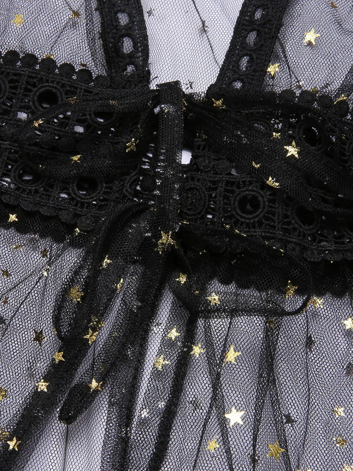 Discount Retro Stage 1970s Solid Star Sheer Cover Up Black
