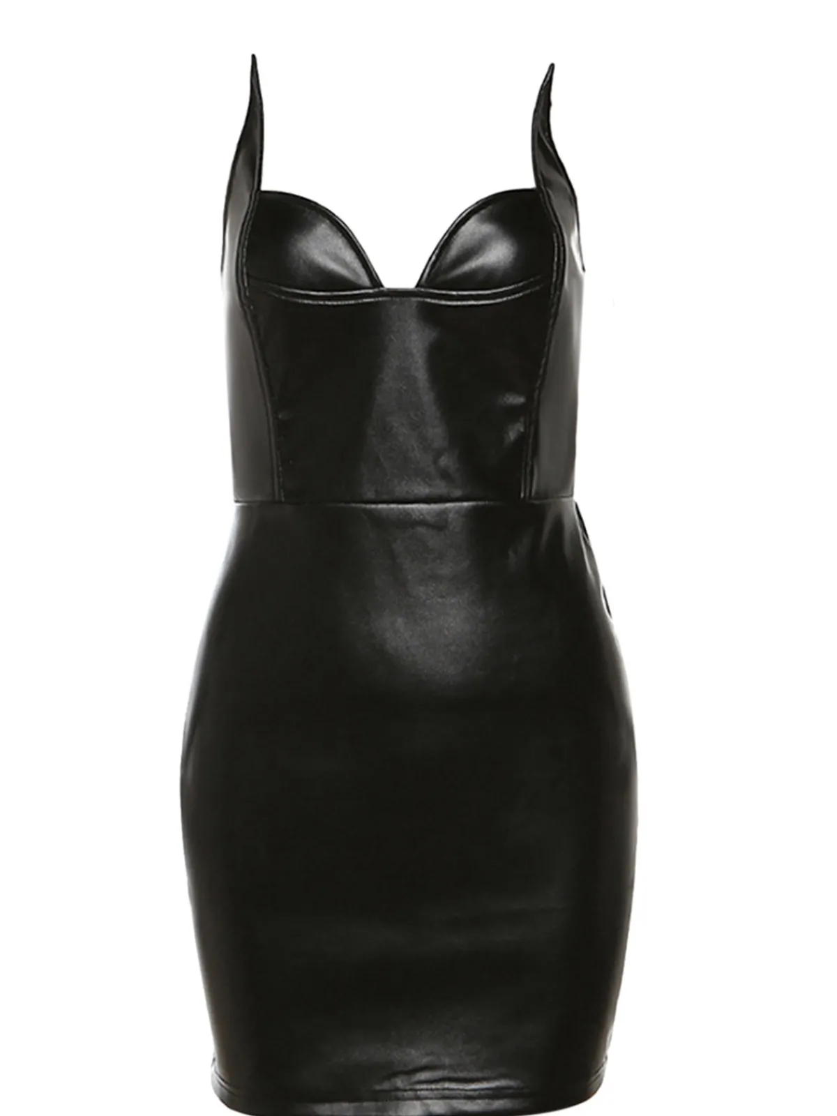 Discount Retro Stage 1980s Solid Steampunk Leather Pencil Dress Black