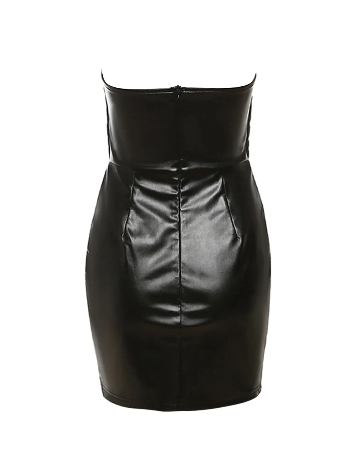 Discount Retro Stage 1980s Solid Steampunk Leather Pencil Dress Black