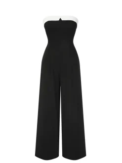 Online Retro Stage 1930s Solid Tube Top Jumpsuit Black
