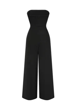 Online Retro Stage 1930s Solid Tube Top Jumpsuit Black