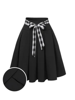 Hot Retro Stage 1950s Solid Umbrella Skirt with Belt Black