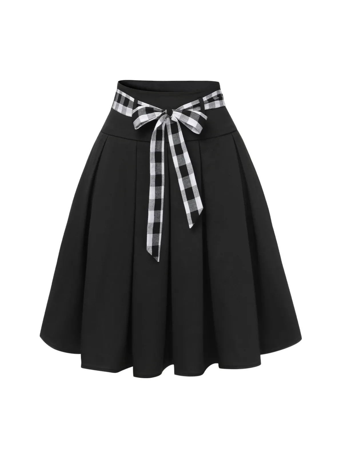 Hot Retro Stage 1950s Solid Umbrella Skirt with Belt Black