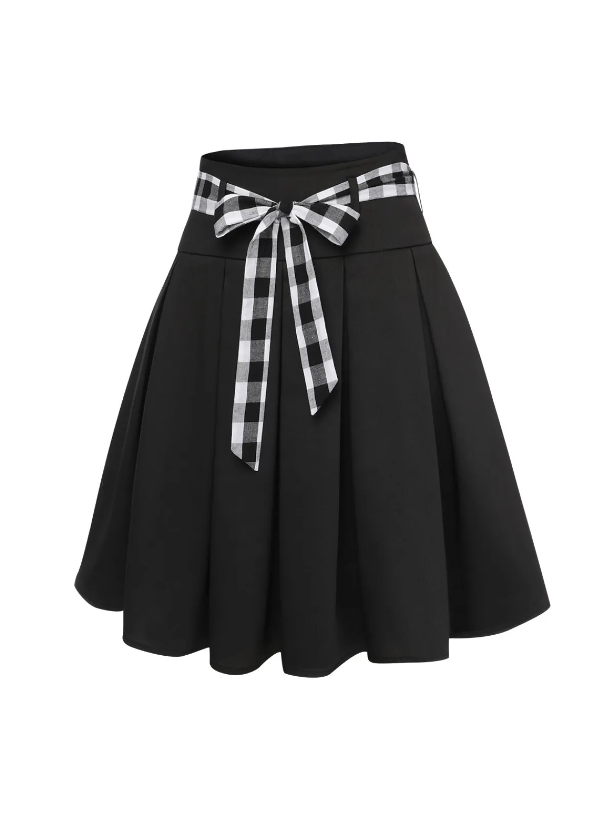 Hot Retro Stage 1950s Solid Umbrella Skirt with Belt Black