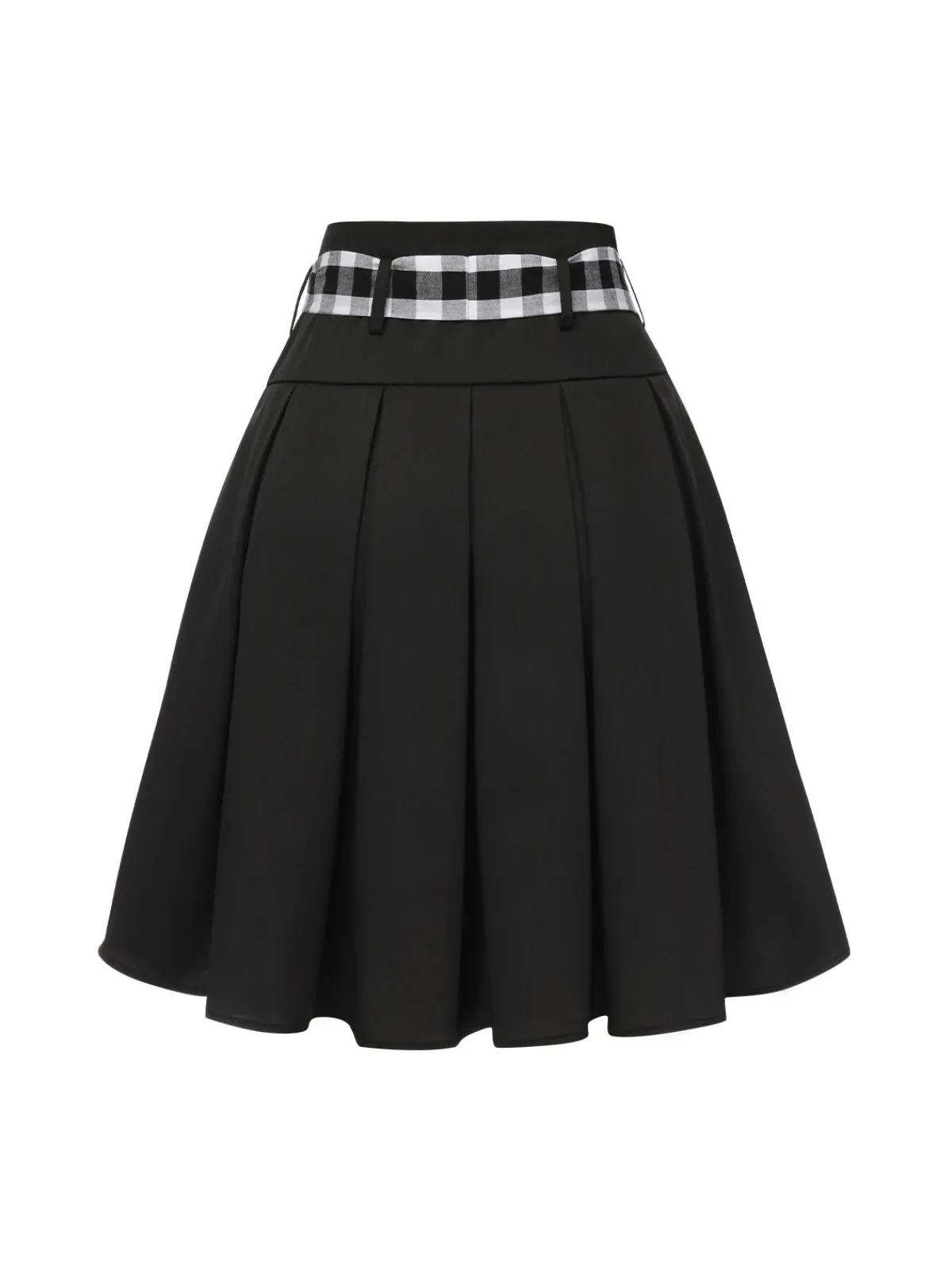 Hot Retro Stage 1950s Solid Umbrella Skirt with Belt Black