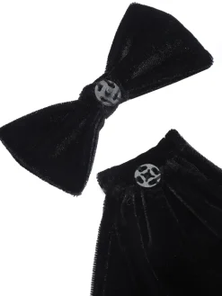 New Retro Stage 1960s Solid Velvet Bow Dress Black