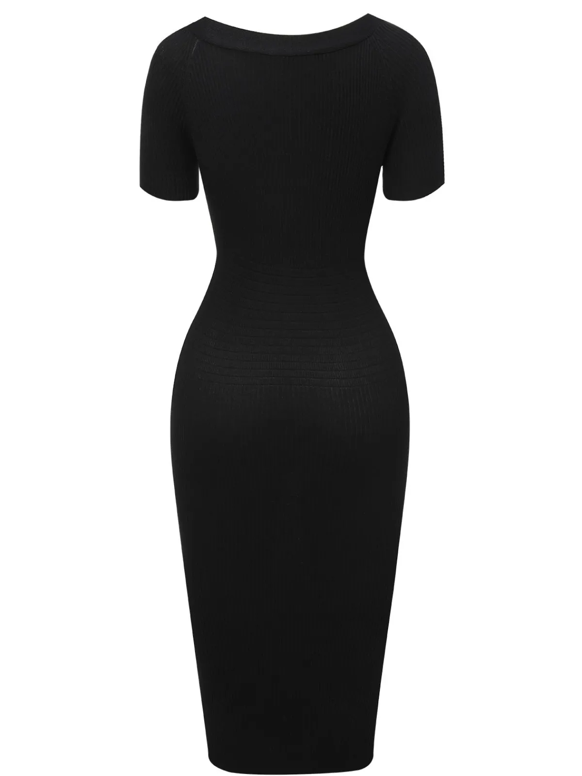 New Retro Stage Black 1960s Solid V-Neck Buttons Dress