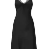 New Retro Stage Black 1950s Solid V-Neck Lace Nightgown