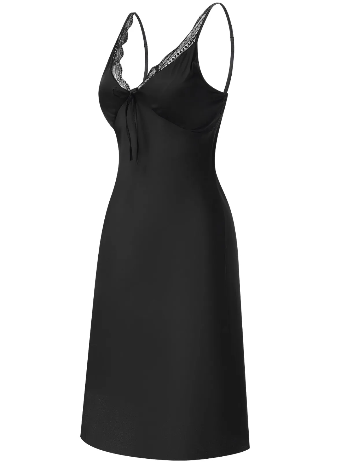 New Retro Stage Black 1950s Solid V-Neck Lace Nightgown