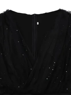 Best Retro Stage 1930s Solid V-Neck Sequined Irregular Hem Dress Black