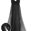 Online Retro Stage Black 1950s Spaghetti Strap Bow Lace Mesh Nightgown