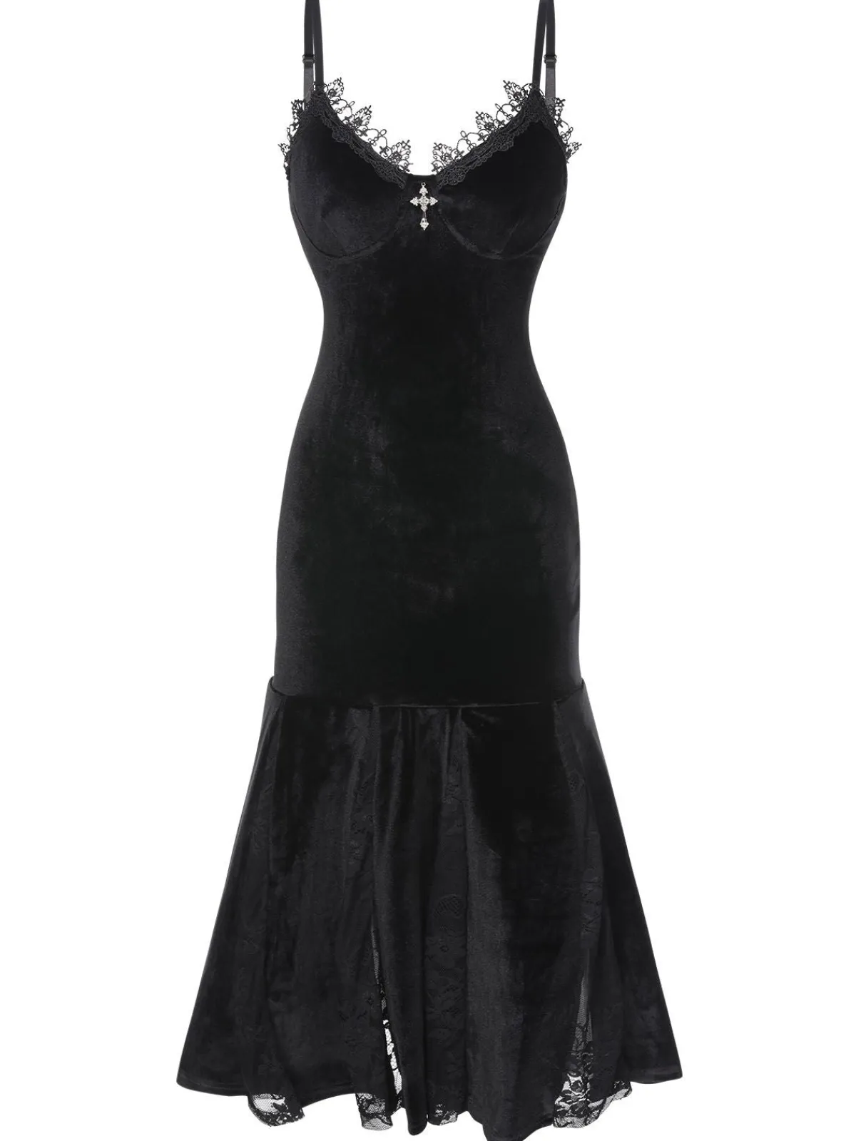 Best Retro Stage 1930s Spaghetti Strap Cross Lace Dress Black