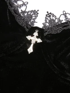Best Retro Stage 1930s Spaghetti Strap Cross Lace Dress Black