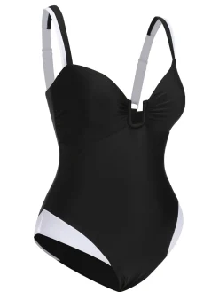 Sale Retro Stage 1930s Spaghetti Strap One-Piece Swimsuit Black