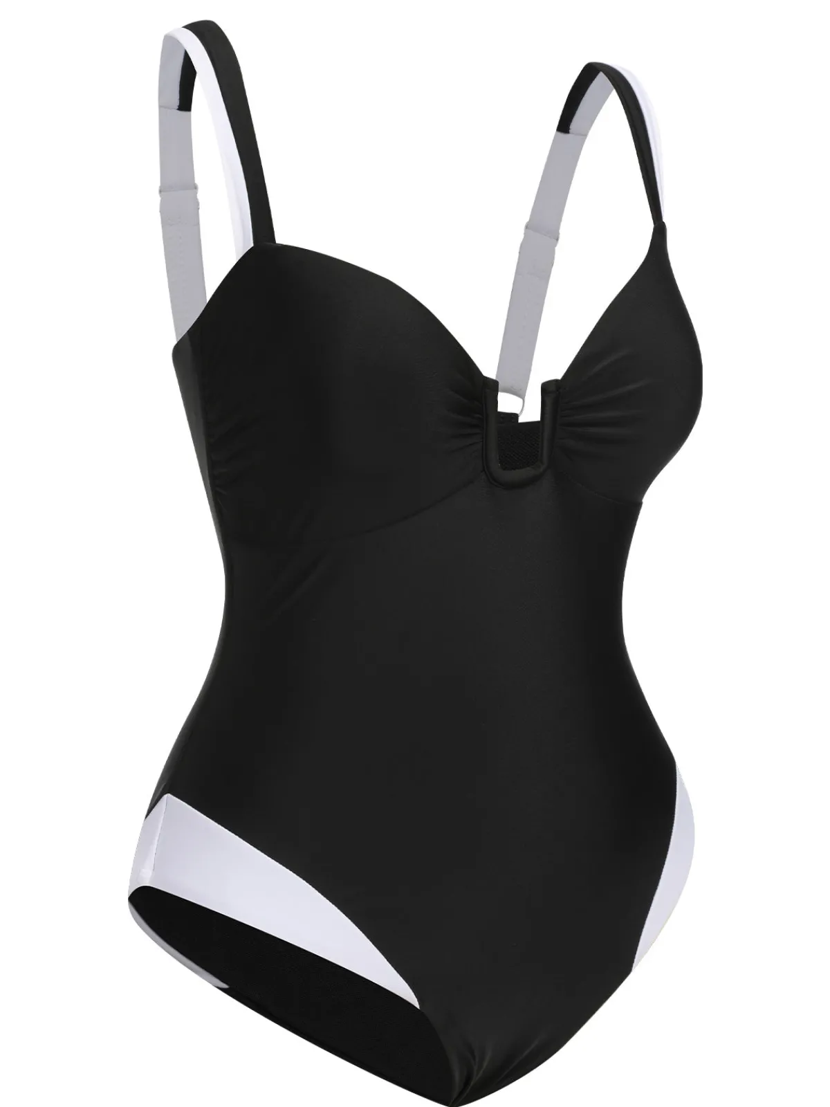 Sale Retro Stage 1930s Spaghetti Strap One-Piece Swimsuit Black