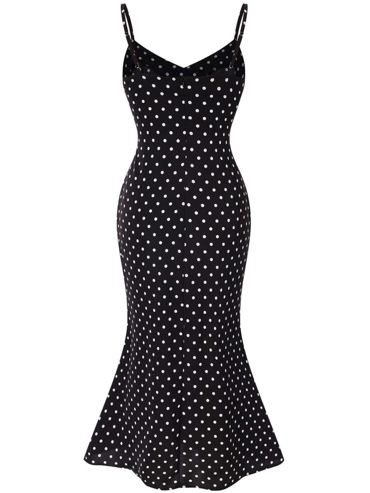 Sale Retro Stage 1930s Spaghetti Strap Polka Dots Mermaid Dress Black
