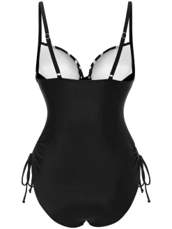 Online Retro Stage 1950s Spaghetti Strap Polka Dot One-Piece Swimsuit Black