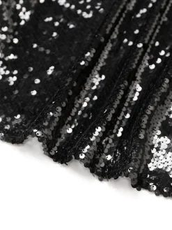 Online Retro Stage 1930s Spaghetti Strap Tie Back Sequined Dress Black