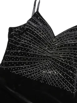 Online Retro Stage 1960s Spaghetti Strap Velvet Beading Dress Black