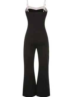 New Retro Stage 1930s Spaghetti Straps Colorblock Jumpsuit Black