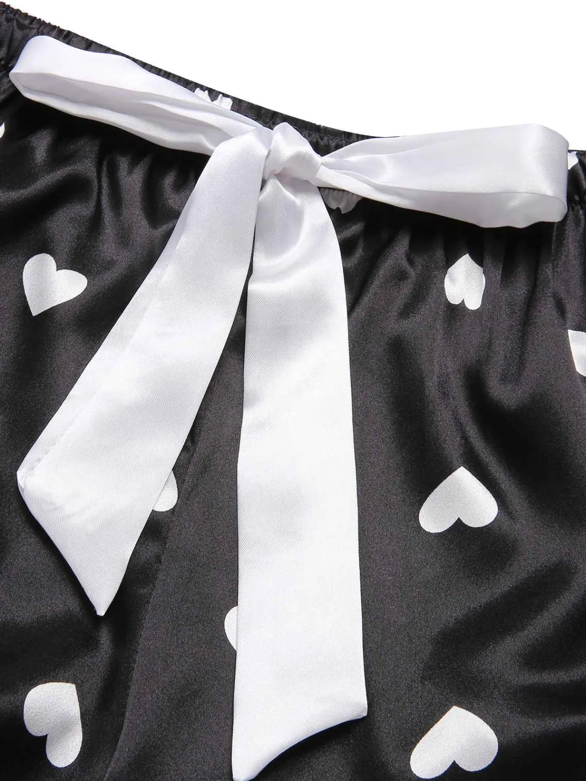 Hot Retro Stage 1970s Spaghetti Straps Satin Heart Pajamas Black