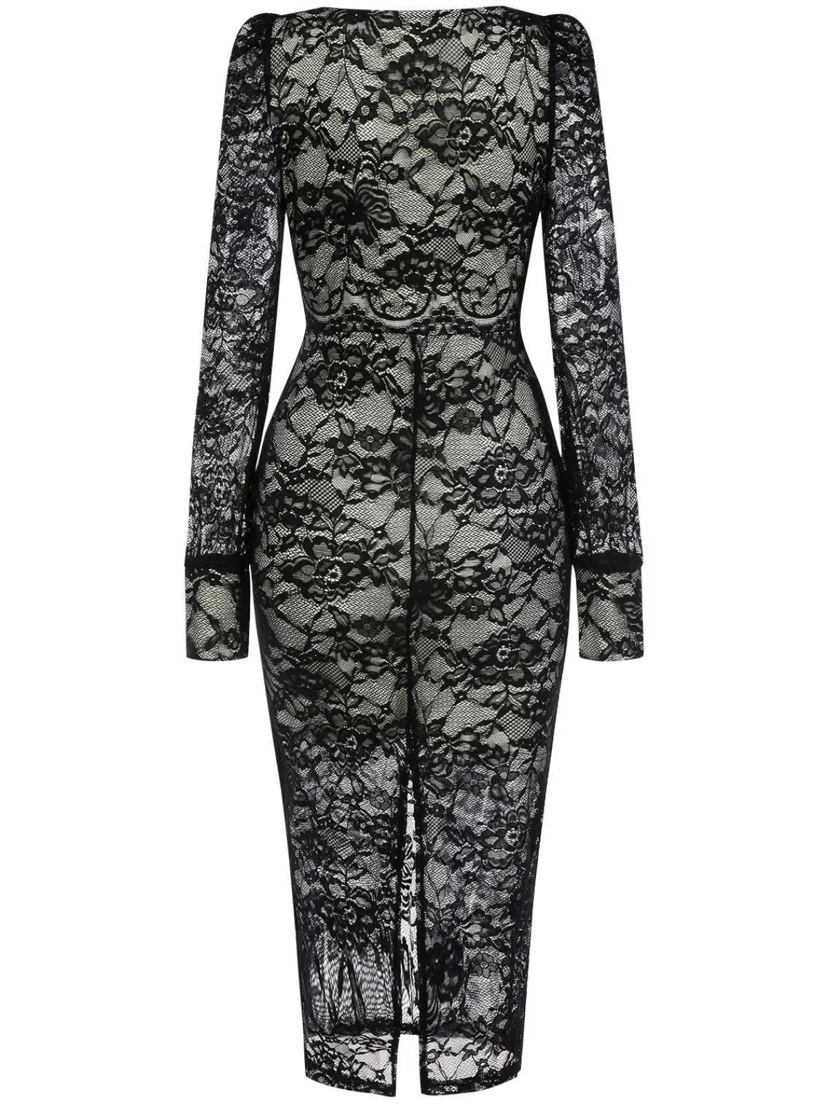 Discount Retro Stage 1960s Square Neck Lace Bodycon Dress Black