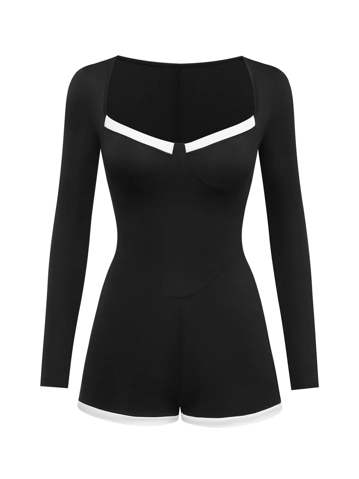 Outlet Retro Stage 1950s Square Neck Long Sleeve Romper Black