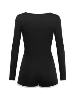 Outlet Retro Stage 1950s Square Neck Long Sleeve Romper Black