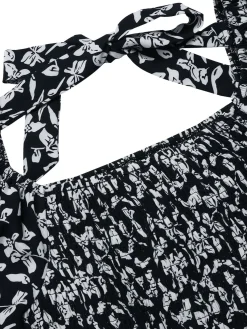 Best Retro Stage 1930s Square Neck Puff Floral Jumpsuit Black