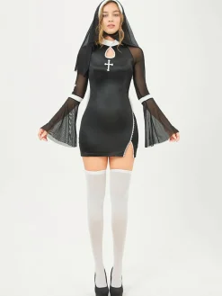New Retro Stage 1960s Stand Collar Mesh Flare Sleeves Dress Black