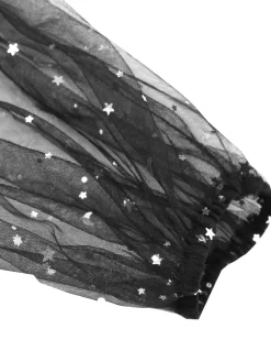 Best Retro Stage 1970s Star Sequins Lantern Sleeve Dress Black