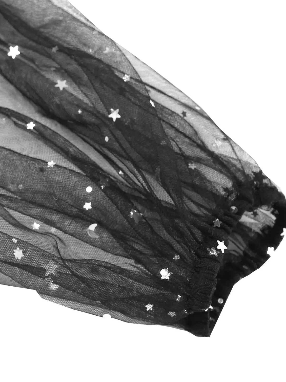 Best Retro Stage 1970s Star Sequins Lantern Sleeve Dress Black