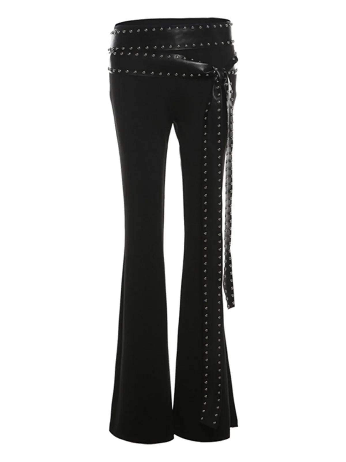 Online Retro Stage 1980s Steampunk Bootcut Rivet Pants Black