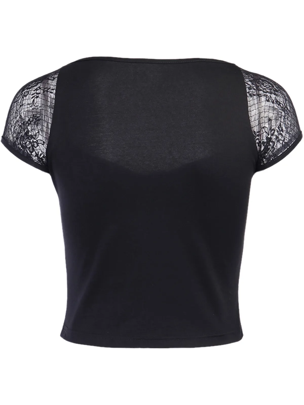 Sale Retro Stage 1970s Steampunk Gothic Lace Tie-Front Top Black