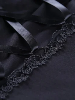Sale Retro Stage 1970s Steampunk Gothic Lace Tie-Front Top Black