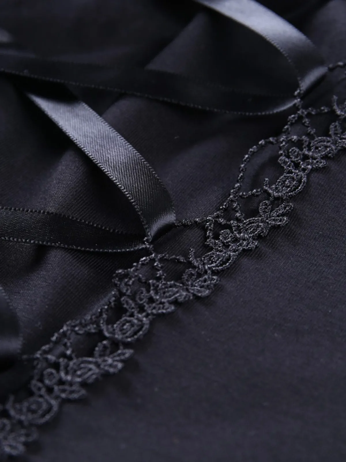 Sale Retro Stage 1970s Steampunk Gothic Lace Tie-Front Top Black