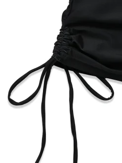 Online Retro Stage 1980s Steampunk Halter Skeleton Rose Swimsuit Black
