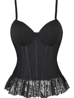 Sale Retro Stage 1970s Steampunk Lace Patchwork Strap Corset Black